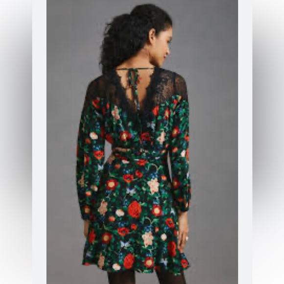 NWT Anthropologie Lacy V front/back black floral lace mini dress - Choos… - Picture 2 of 14